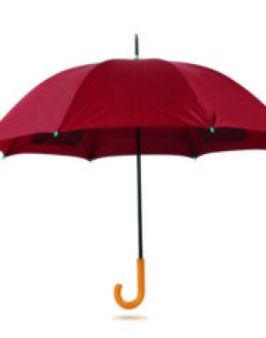 Red umbrella against white background.